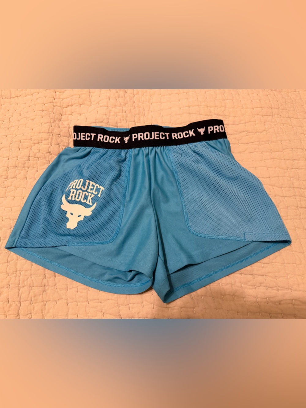 Under Armour Project Rock Turquoise Blue Girls Shorts, Size Youth Medium